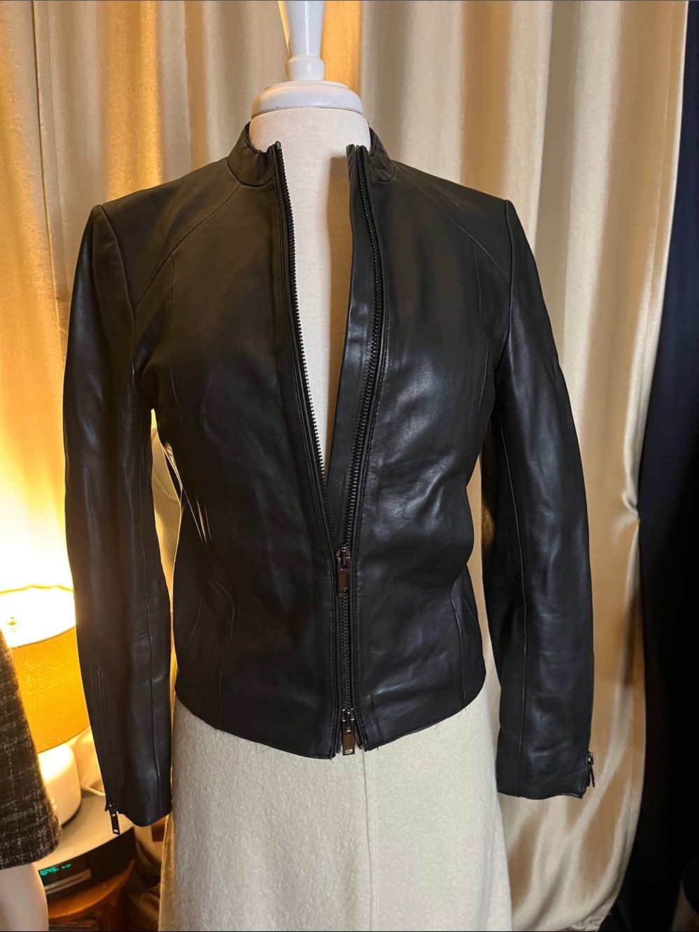 REISS Lamb buttery leather biker tailored waist jacket fully lined 6